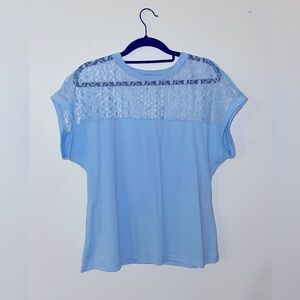 Blue shirt with lace detail on shoulders
